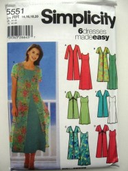 5551 SIMPLICITY 6 EZ SLEEVELESS TIED DRESSES, DUSTER 2 LENGTHS PATTERN 6-12